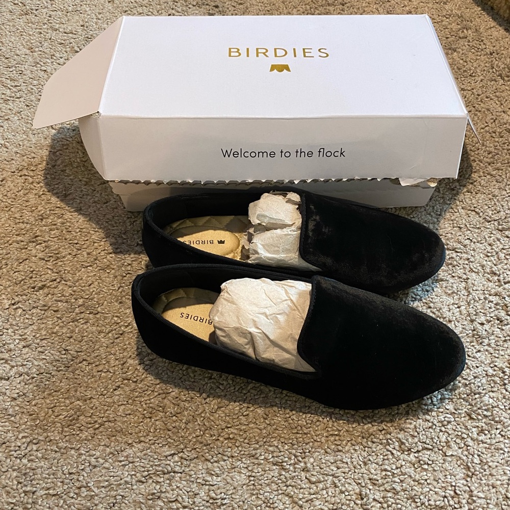New Birdies womens Black velvet Loafers